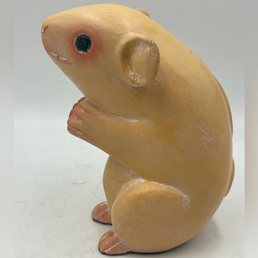 Vintage 6” Solid Wood Mouse / Hamster Hand Carved & Hand Painted Sculpture